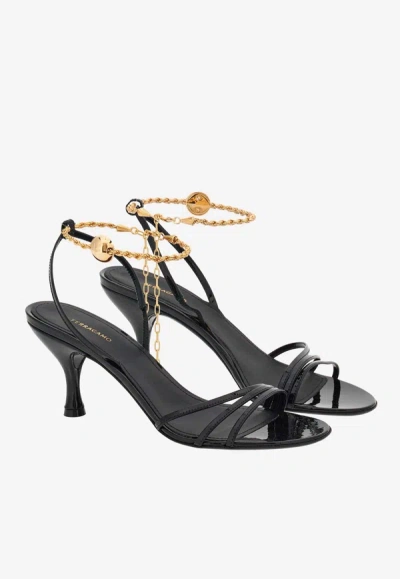 Ferragamo Denise 70 Patent Leather Sandals In Black