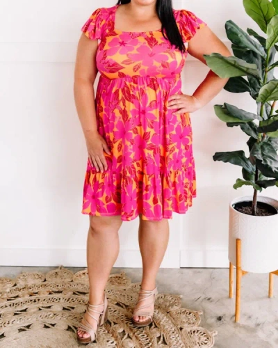 Shop Haptics Square Neck Tiered Dress With Pockets In Tropical Sunset In Multi