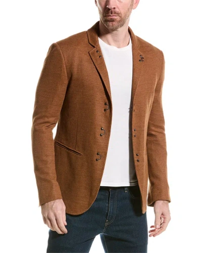 Shop John Varvatos Slim Fit Leather-trim Linen-blend Jacket In Brown