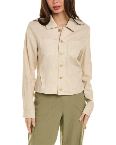 Shop Ellen Tracy Linen-blend Crop Jacket In Beige