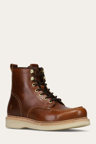 Shop The Frye Company Frye Hudson Workboot Wedge Lace-up Boots In Saddle