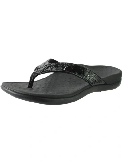 Shop Vionic 44 Tide Sq Womens Sequined Orthotic Thong Sandals In Black