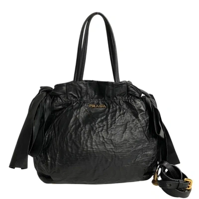 Shop Prada Leather Handbag () In Black