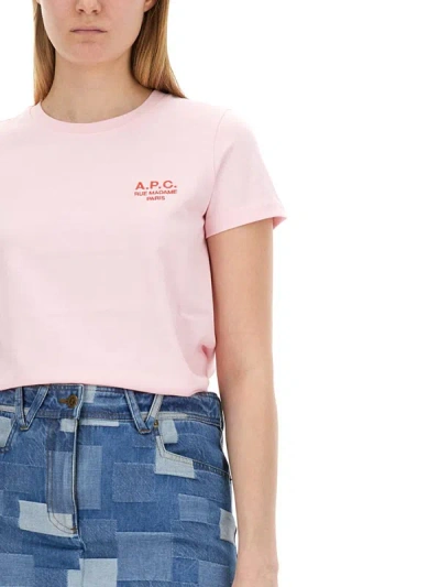Shop Apc A.p.c. T-shirt With Logo Embroidery In Pink