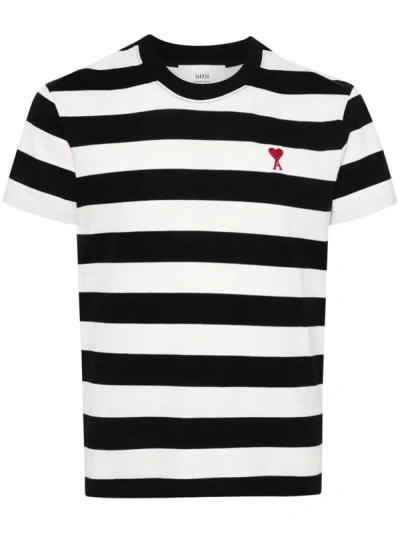 Shop Ami Alexandre Mattiussi Ami De Coeur Striped T-shirt In Noir/blanc