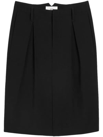 Shop Ami Alexandre Mattiussi Ami Paris Dart-detail High-waist Midi Skirt In Noir