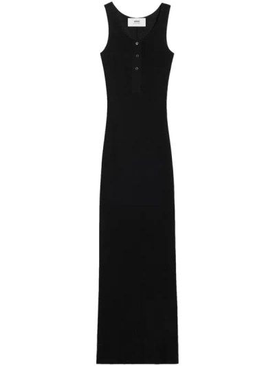 Shop Ami Alexandre Mattiussi Ami Paris Sleeveless Cotton Maxi Dress In Noir