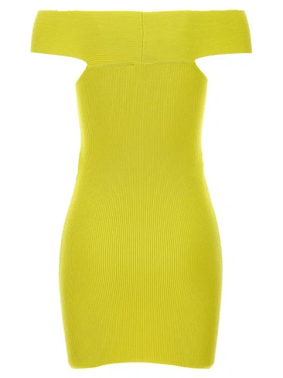 Shop Elisabetta Franchi Ribbed Plaque Dress In Yellow