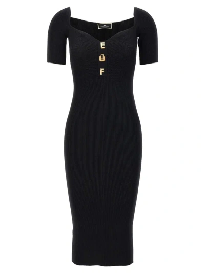 Shop Elisabetta Franchi Ribbed Plaque Dress In Black