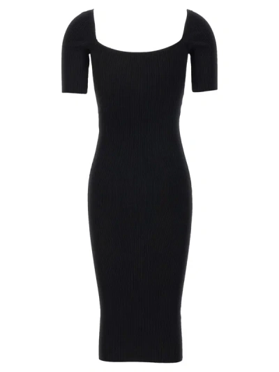 Shop Elisabetta Franchi Ribbed Plaque Dress In Black