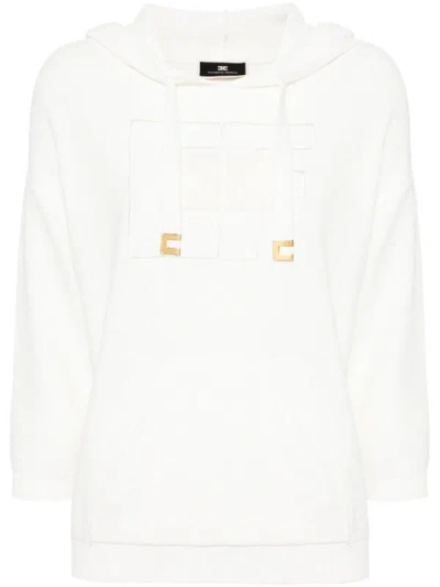 Shop Elisabetta Franchi Logo Plaque Sweatshirt In Ivory