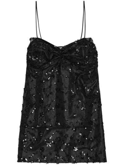 Shop Ganni Sequin Detail Dress In Black