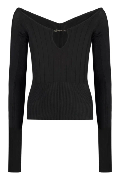 Shop Jacquemus Pralù Knitted Viscosa-blend Top In Black