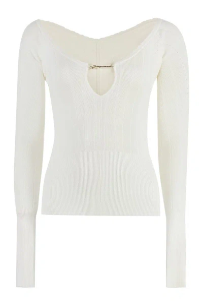 Shop Jacquemus Pralù Knitted Viscosa-blend Top In White