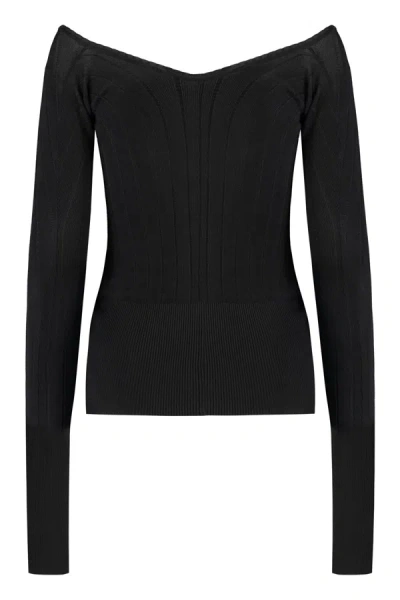 Jacquemus Black Long Sleeve Top With Logo Detail And Cut-out In Black