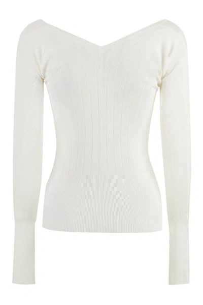 Jacquemus Matte White Ribbed Viscose T-shirt In White