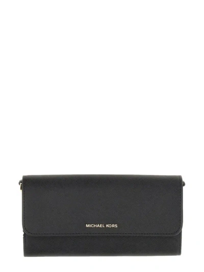Shop Michael Kors Wallet With Shoulder Strap In Black
