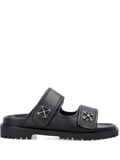 Shop Off-white Arrows-motif Leather Sandals In Black Silver