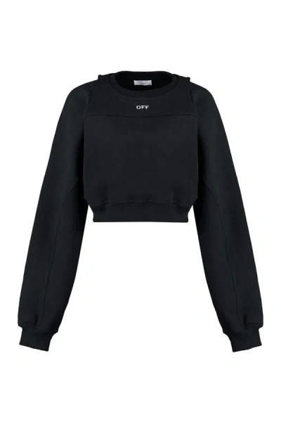 Off-white Cotton Sweatshirt With Frontal Logo In Black