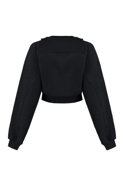 Off-white Cotton Sweatshirt With Frontal Logo In Black