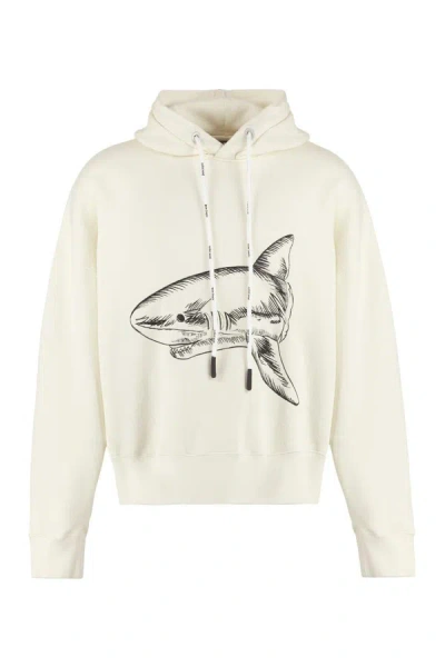 Shop Palm Angels Cotton Hoodie In Ivory