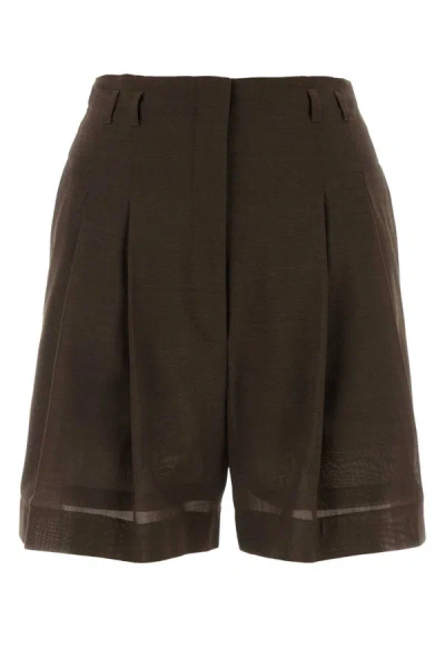 Philosophy Di Lorenzo Serafini Wool Blend Shorts With Belt Loops And Cuffed Hem In Brown