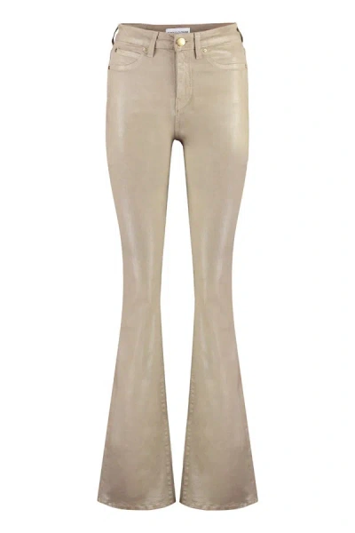 Shop Pinko High-rise Flared Jeans In Beige