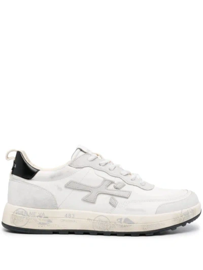 Shop Premiata Nous 6765 Mixed Leather Sneakers With Logo
