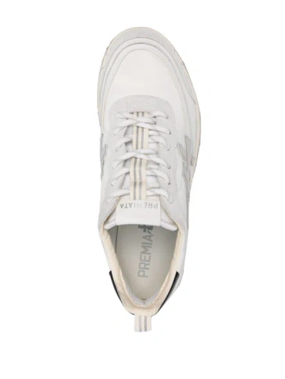 Shop Premiata Nous 6765 Mixed Leather Sneakers With Logo