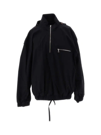 Rier Black Cotton Waxed Windbreaker In Black Waxed