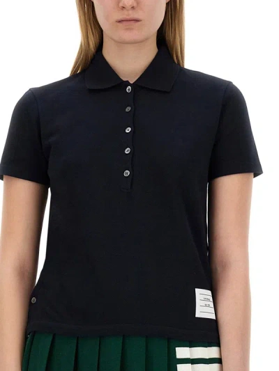 Shop Thom Browne Polo In Pique. In Blue