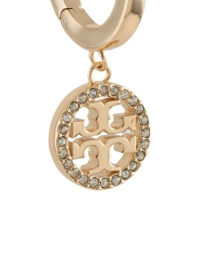 Tory Burch Miller Gold-colored Hoop Earrings With Crystals In Brass Woman