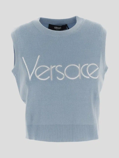 Shop Versace Sweaters In Pastelblue