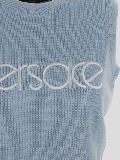 Shop Versace Sweaters In Pastelblue