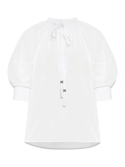 Shop Max Mara Cotton Shirt With Balloon Sleeves In White