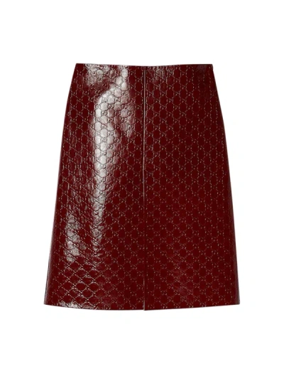 Shop Gucci Midi Skirt With Embossed Gg Motif In Red