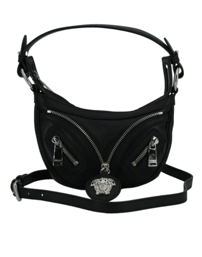 Shop Versace Black Calf Leather Hobo Mini Shoulder Bag