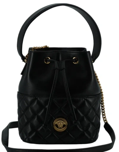 Shop Versace Black Calf Leather Small Bucket Shoulder Bag