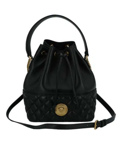 Shop Versace Black Lamb Leather Bucket Shoulder Bag