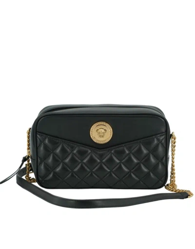 Shop Versace Black Lamb Leather Medium Camera Shoulder Bag