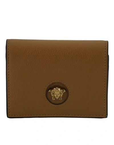 Shop Versace Brown Calf Leather Compact Wallet
