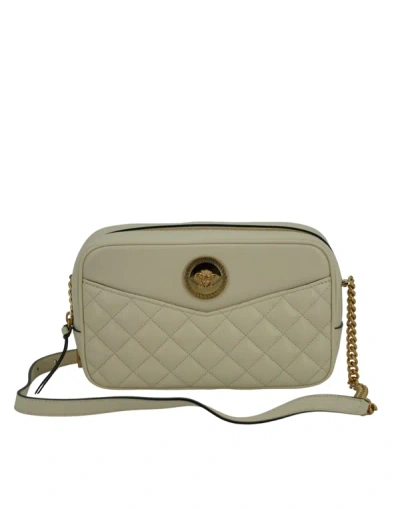 Shop Versace White Lamb Leather Medium Camera Shoulder Bag