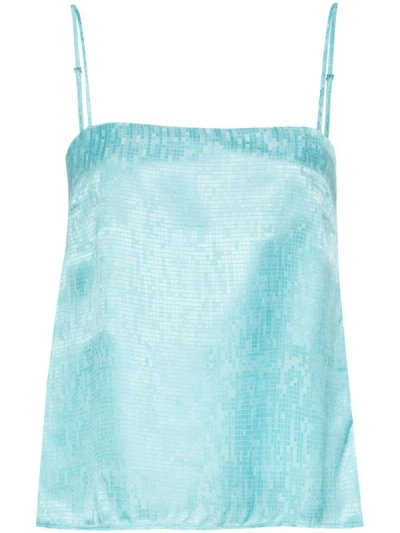 Shop Forte Forte Forte_forte Microdamier Fluid Jacquard Strappy Top In Turquoise