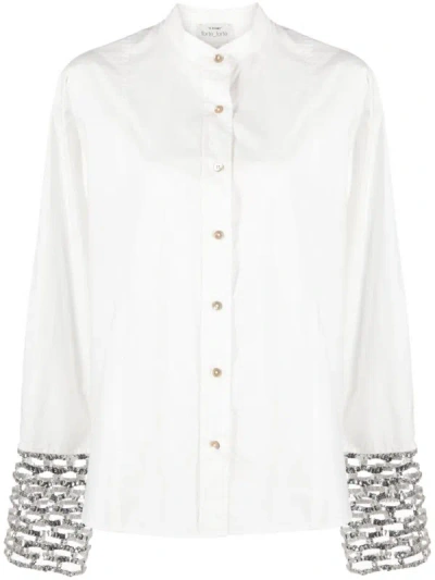 Shop Forte Forte Forte_forte Sequins Mesh Cuffs Popline Shirt In White