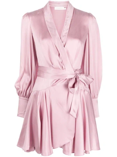 Shop Zimmermann Short Wrap Dress In Pink & Purple