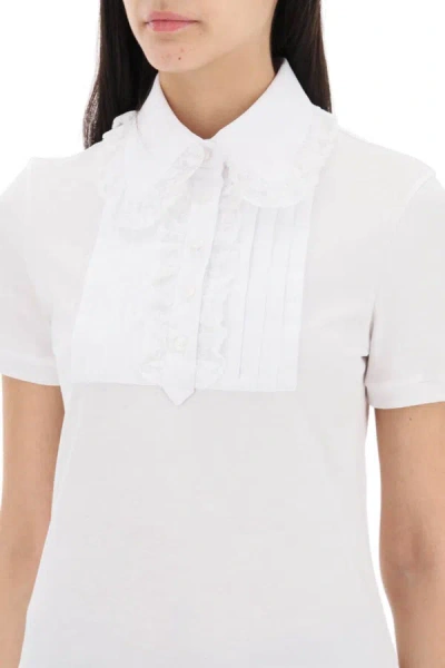 Shop Dolce & Gabbana Polo Shirt With Harness And Lace Trimm In White
