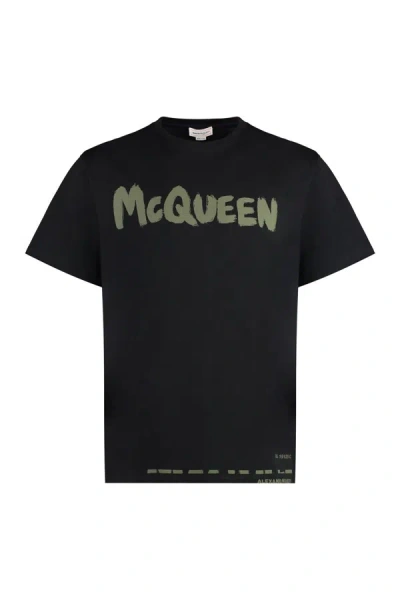 Shop Alexander Mcqueen Cotton Crew-neck T-shirt In Black