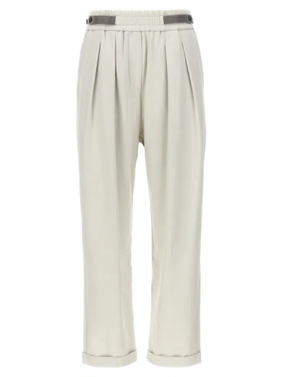 Shop Brunello Cucinelli Pants With Front Pleats In White