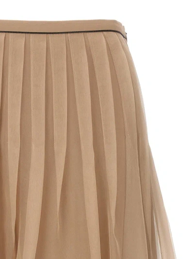 Shop Brunello Cucinelli Pleated Skirt In Beige