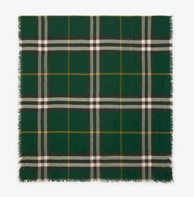 Shop Burberry Check Wool Scarf In Green